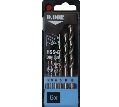 Набор сверл (6 шт, 2 - 8 мм, HSS-G) по металлу D.BOR 141006104D-T