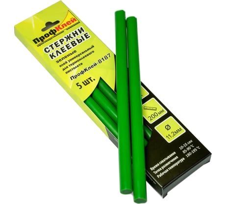 Стержни клеевые универсальные 8187 (11.2х200 мм; зеленые; 5 шт.) ПрофКлей RU.11.10.2.G