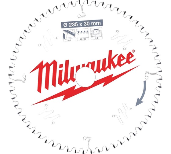 Диск пильный по алюминию (235x30x2.4 мм; 60Z) для торцовочной пилы Milwaukee 4932471309 1