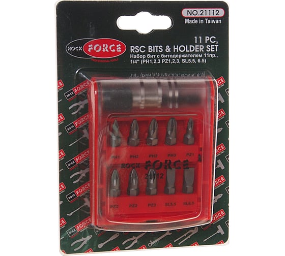 Набор вставок (11 пр; 1/4"DR; PH 1,2,3; PZ 1,2,3; SL 5.5, 6.5 мм) Rockforce RF-21112(1468)