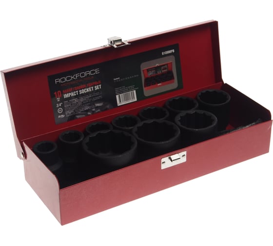 Набор 12-гранных ударных головок (10 пр; 3/4"; 17-46 мм) Rockforce RF-6109MPB(28570)