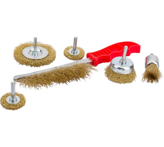 Набор кордщеток дисковых латунных для дрели (6 пр, 1/4", 25-75 мм) Rockforce RF-BWS601(29094)