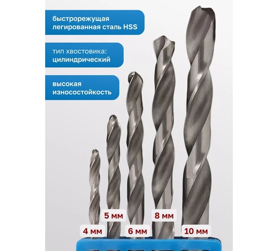 Набор сверл по металлу (5 пр, 4-10 мм) в пластиковом футляре ROCKFORCE RF-DBS05(29131)