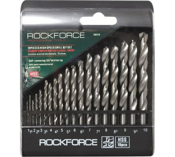 Набор сверл по металлу HSS 19 предметов Rockforce RF-DBS19