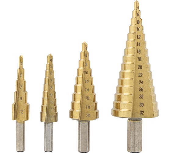 Набор ступенчатых сверл Rockforce HSS 4241, 4 пр. RF-38503(29877) RF-38503/к.29851/(29877)