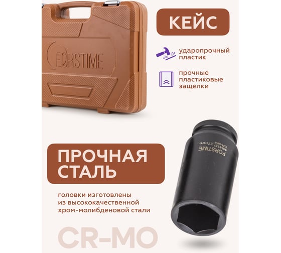 Набор головок ударных 16 предметов, 1/2''DR FORSTIME FT-4177-5MPB(52558)