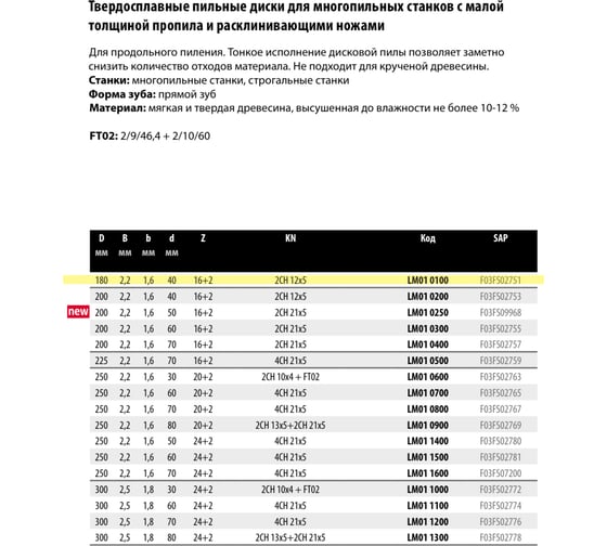 Пильный диск по дереву 180x2.2x40 мм, Z16+2, HM LM01 Freud 0100