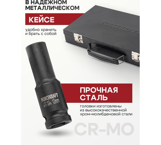 Головки ударные, набор 17 предметов, 1/2" 6-гранная Forcekraft FK-4172-5MPB(56701)