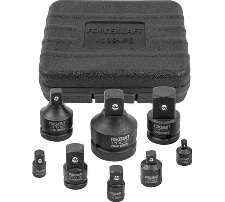 Набор адаптеров ударных 8 предметов (1/4(F)x3/8"(M), 3/8(F)x1/4"(M), 3/8(F)x1/2"(M), 1/2(F)x3/8"(M), 1/2(F)x3/4"(M), 3/4(F)x1/2"(M), 3/4(F)x1"(M), 1(F)x3/4"(M) в кейсе Forcekraft FK-4089MPB(28165)