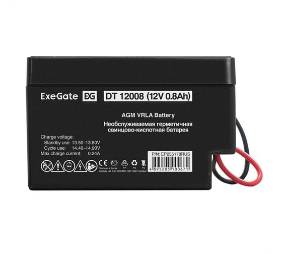 Аккумуляторная батарея DT 12008 12 V, 0.8 A*h, с проводом разъем Т9 VHR-2N ExeGate 255178