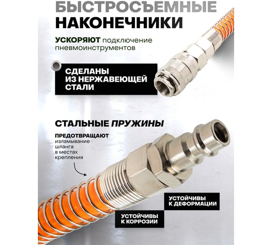 Шланг витой полиуретановый 8х12 мм, 10 м с быстроразъемными наконечниками, 15 бар Partner PA-1208-10M(15049)