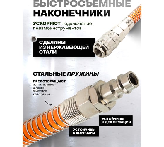 Шланг витой полиуретановый 8х12 мм, 5 м с быстроразъемами, 15 бар Partner PA-1208-5M(15096)