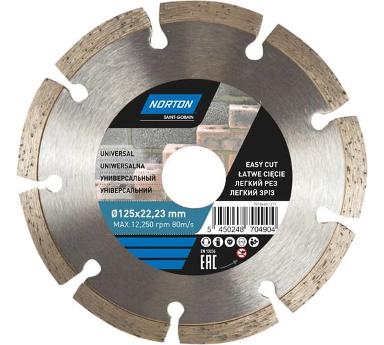 Алмазный диск с сегментированной кромкой 125x22.2, универсальный NORTON 70184601271