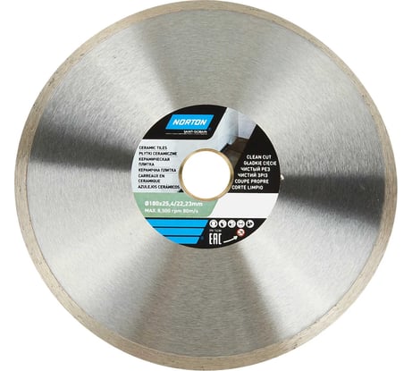 Алмазный диск со сплошной кромкой 180x22.2, керамическая плитка NORTON 70184601276