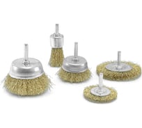 Набор щеток крацовок для дрели 5 шт плоская 50, 75 мм + чашки 25, 50, 75 мм, латунированные Pobedit 2134008