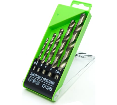 Набор сверл по металлу 5 шт, 4, 5, 6, 8, 10 мм Pobedit 4511005