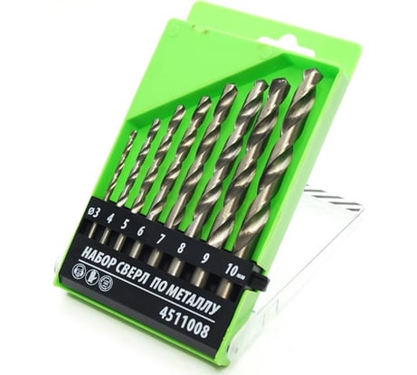 Набор сверл по металлу 8 шт, 3, 4, 5, 6, 7, 8, 9, 10 мм Pobedit 4511008