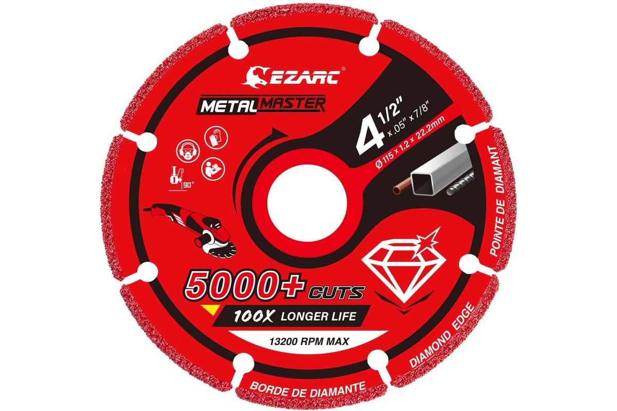 Алмазный отрезной диск по металлу для арматуры/стали/нержавеющей стали для  болгарки (УШМ) 115 мм Ezarc 807115