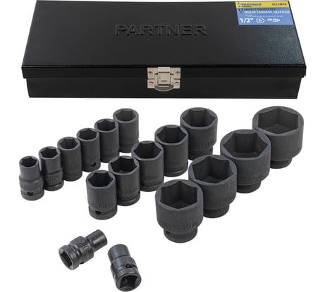 Набор головок ударных 17 предметов, 1/2"DR (10, 12-19, 21, 22, 24, 27, 30, 32, 34, 36 мм) в кейсе Partner PA-4172MPB(15210)
