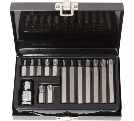 Набор бит TORX с отверстием и битодержателем ROCKFORCE 15 предметов 1/2 RF-4156TH