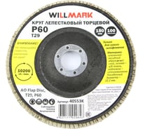 Круг лепестковый торцевой шлифовальный 150х22.2 мм, P60, T29, 100 лепестков Willmark 40553К