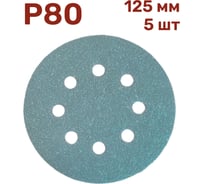 Шлифовальные круги на липучке 125 мм, P80, 5 шт Vitatools GR-125-P80-5-8