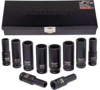 Набор головок ударных глубоких 10 шт, 1/2"DR, 6 гр., 10, 12-15, 17, 19, 21, 22, 24 мм, в кейсе Forcekraft FK-4107-5MPB(16210)