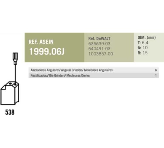 Комплект графитовых щеток DЕWALT/BD OEM 636639-03/640491-03/1003857-00/as 2 шт Asein 1999.06J