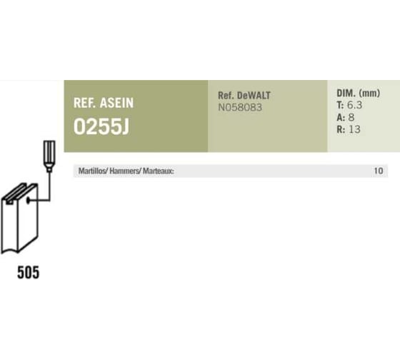 Комплект графитовых щеток DEWALT OEM n058083 2 шт Asein 0255J