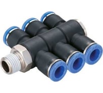 Фитинг цанговый коллектор Т-образный, резьба R1/4 шесть выходов под трубку 8 мм CDC Pneumatics 08023N PHT 0802(3)N