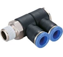 Фитинг цанговый коллектор 08022N резьба R1/4 два выхода под трубку 8 мм CDC Pneumatics PHL 0802(2)N