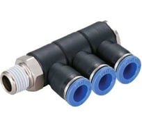 Фитинг цанговый коллектор 06023N резьба R1/4 три выхода под трубку 6 мм CDC Pneumatics PHL 0602(3)N