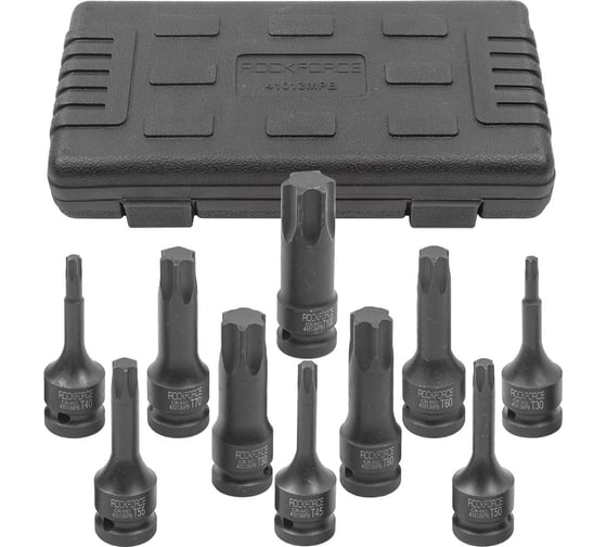 Набор головок-бит ударных TORX 10 предметов, 1/2"DR, в кейсе Rockforce RF-41013MPB 1