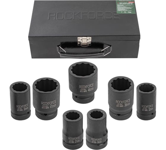 Набор головок ударных глубоких 12-гранных 7 предметов, 1"DR, в кейсе Rockforce RF-8072-9MPB 1