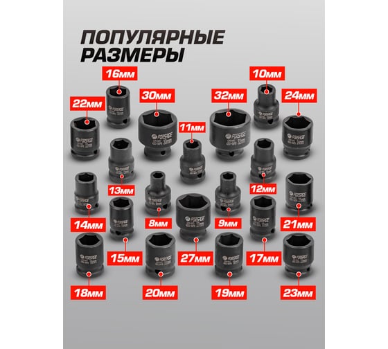 Набор головок R ударных Rockforce 20пр., 1/2", 6гр., в кейсе RF-4203-5MPB RF-4203-5MPB(54959)