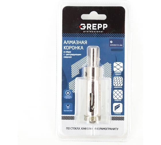 Коронка алмазная для стекла в сборе с центрирующим сверлом 22 мм GREPP 403-0022