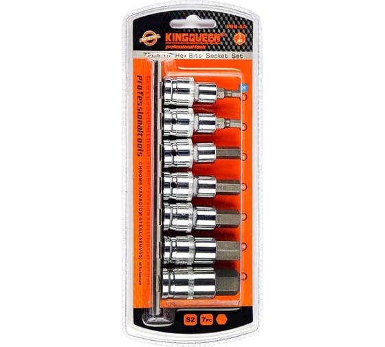 Набор шестигранных бит HEX, 1/2"DR, 7 шт KINGQUEEN WIB-8A 1