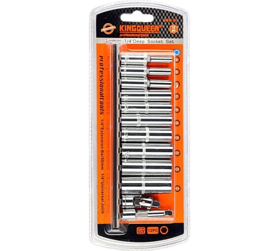 Набор удлиненных шестигранных головок 1/4"DR, 12 предметов KINGQUEEN WIB-8C
