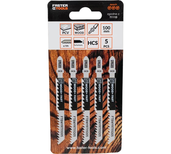 Полотно для лобзика T111D по металлу 6TPI 100 мм 5 шт FASTER TOOLS 3555