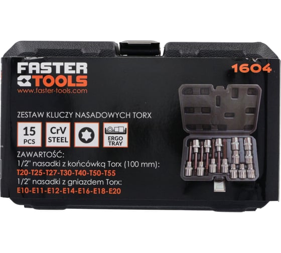 Набор бит и головок Torx 14 штук FASTER TOOLS 1604