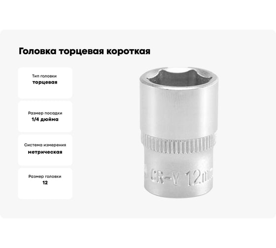 Головка торцевая короткая (12 мм; CrV; 1/4DR) YATO YT-1411