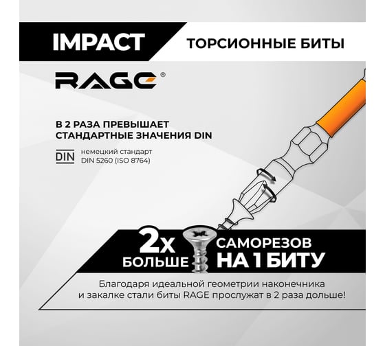 Биты ударные IMPACT S2 ph2x60 мм 2шт RAGE By VIRA 554177