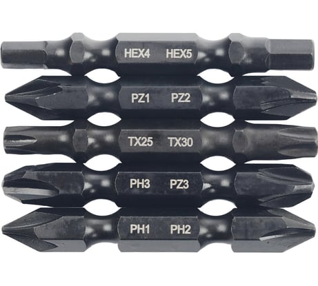 Набор бит для шуруповерта RAGE By VIRA магнитные двухсторонние 5 шт S2 PH1 x PH2 PZ1 x PZ2 PH3хPZ3 Tx25 x Tx30 Hex4 x Hex5 50 мм 554176