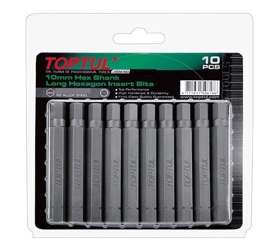 Насадка шестигранник 4 мм, удлиненная 75 мм, 10 шт, блистер TOPTUL FSDB1204G 1