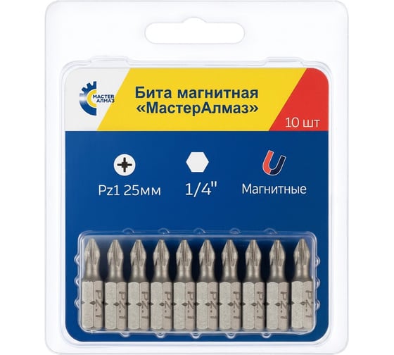Бита магнитная Pozidrive (10 шт; 25 мм; PZ1; 1/4) МастерАлмаз 10501047 1