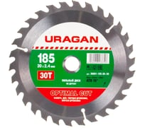 Диск пильный по дереву Оптимальный рез (185x20 мм; 30Т) Uragan 36801-185-20-30