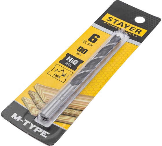Сверло спиральное по дереву М-образная заточка M-type Professional (6х90х50 мм; HCS) Stayer 2942-090-06_z02