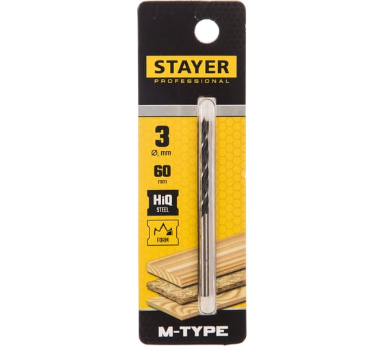 Сверло спиральное по дереву М-образная заточка M-type Professional (3х60х30 мм; HCS) Stayer 2942-060-03_z02