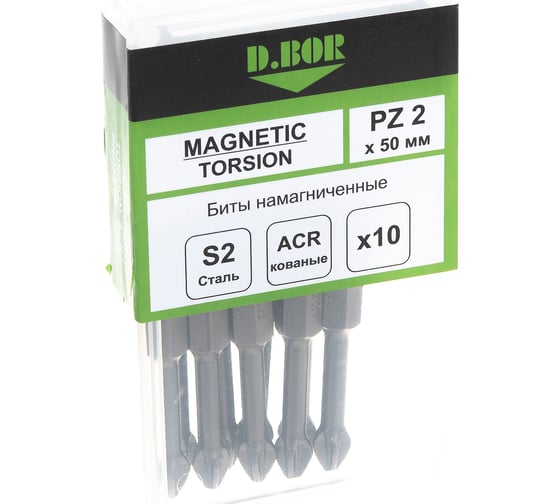 Биты намагниченные MAGNETIC (10 шт; Pz2; 50 мм; Torsion) D.BOR D-MTA-PZ02-050-010 1
