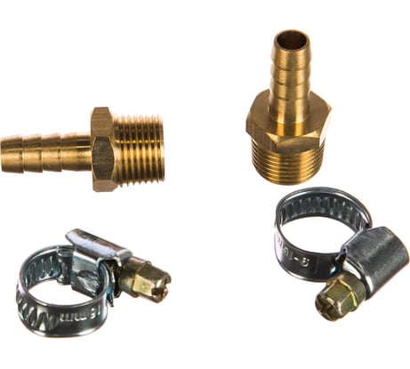 Штуцер пневматический наружная резьба 3/8- елочка 8 мм, 2 шт. + хомуты ROCKFORCE ROCKFORCE RF-MH06/05(1904)